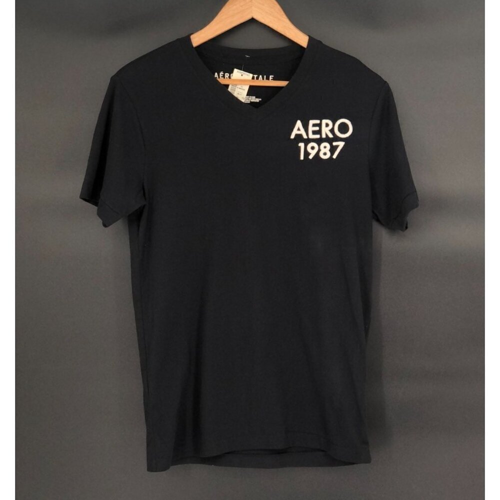 NWT Aeropostale Mens Embroidered Spell Out T-Shirt S Black White 100% Cotton Y2k